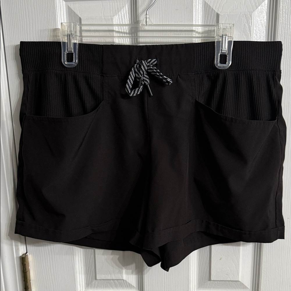 Avalanche Women's Black Athletic Shorts with Textured Drawstring